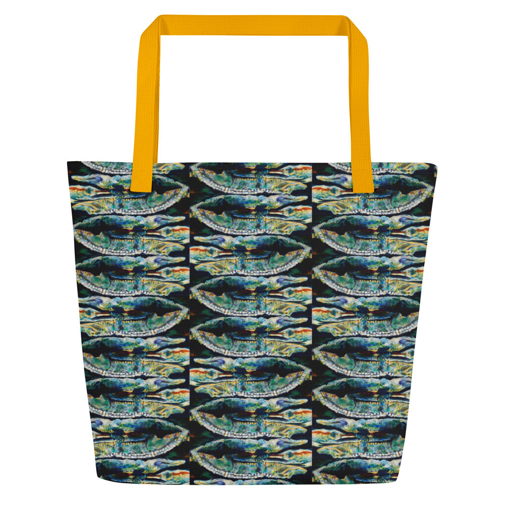 Psychedelic Gator Reflection All-Over Print Large Tote Bag