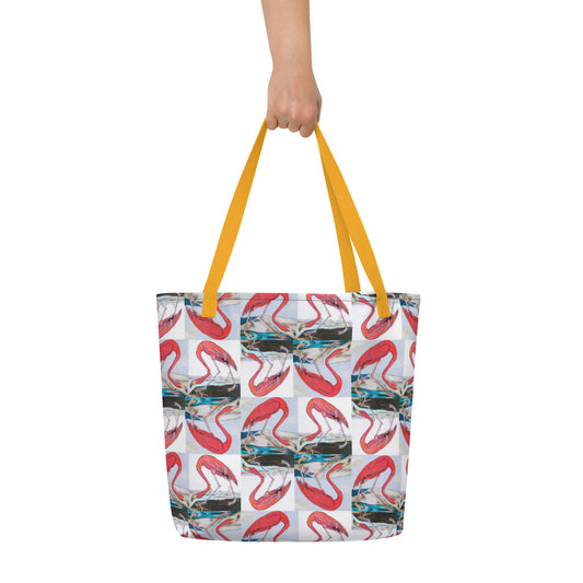 Flamingo Tango All-Over Print Large Tote Bag