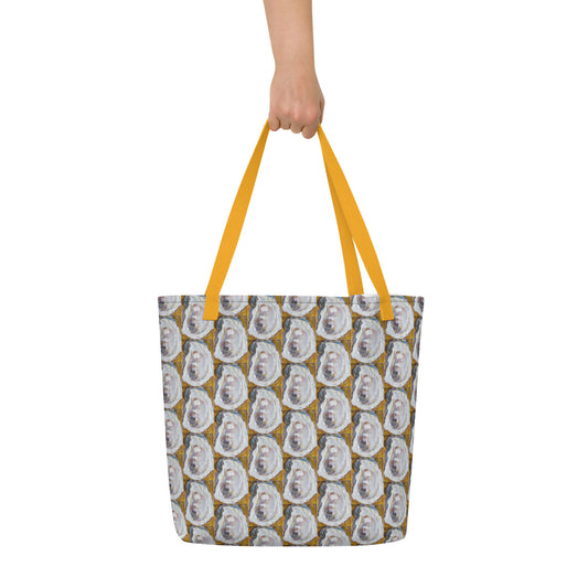 Mustard Oyster Shells All-Over Print Large Tote Bag
