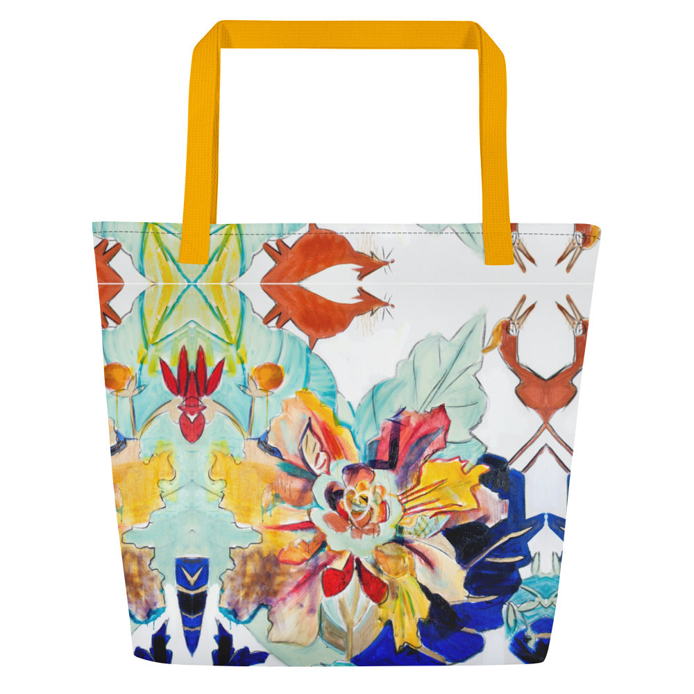 Tobacco Leaf with Animals All-Over Print Large Tote Bag