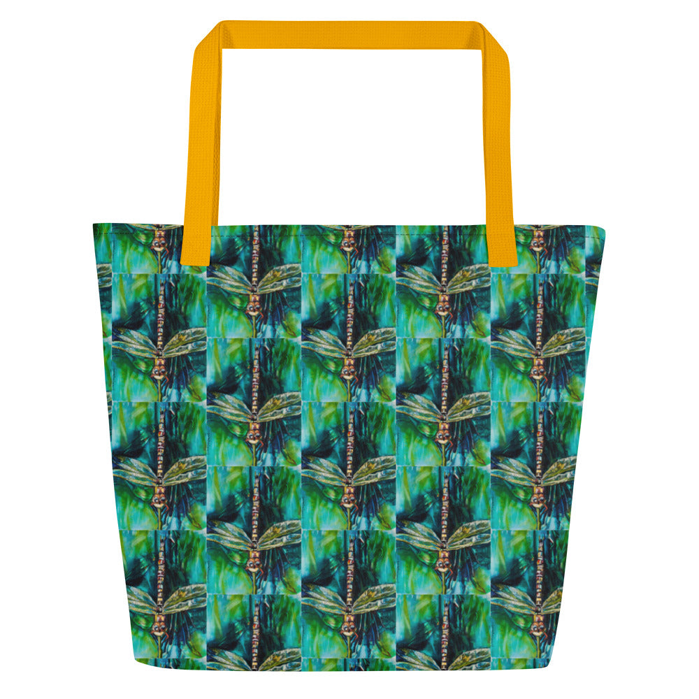 Green Dragonfly All-Over Print Large Tote Bag