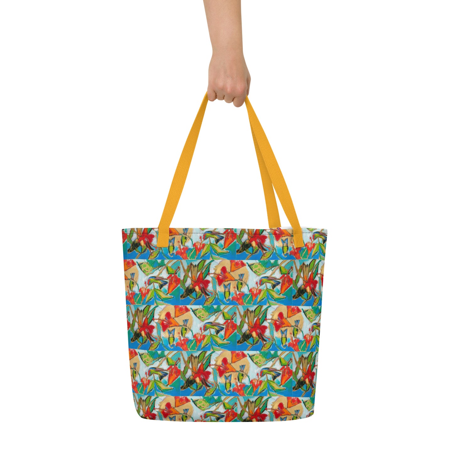 Hummingbirds with Sun All-Over Print Large Tote Bag