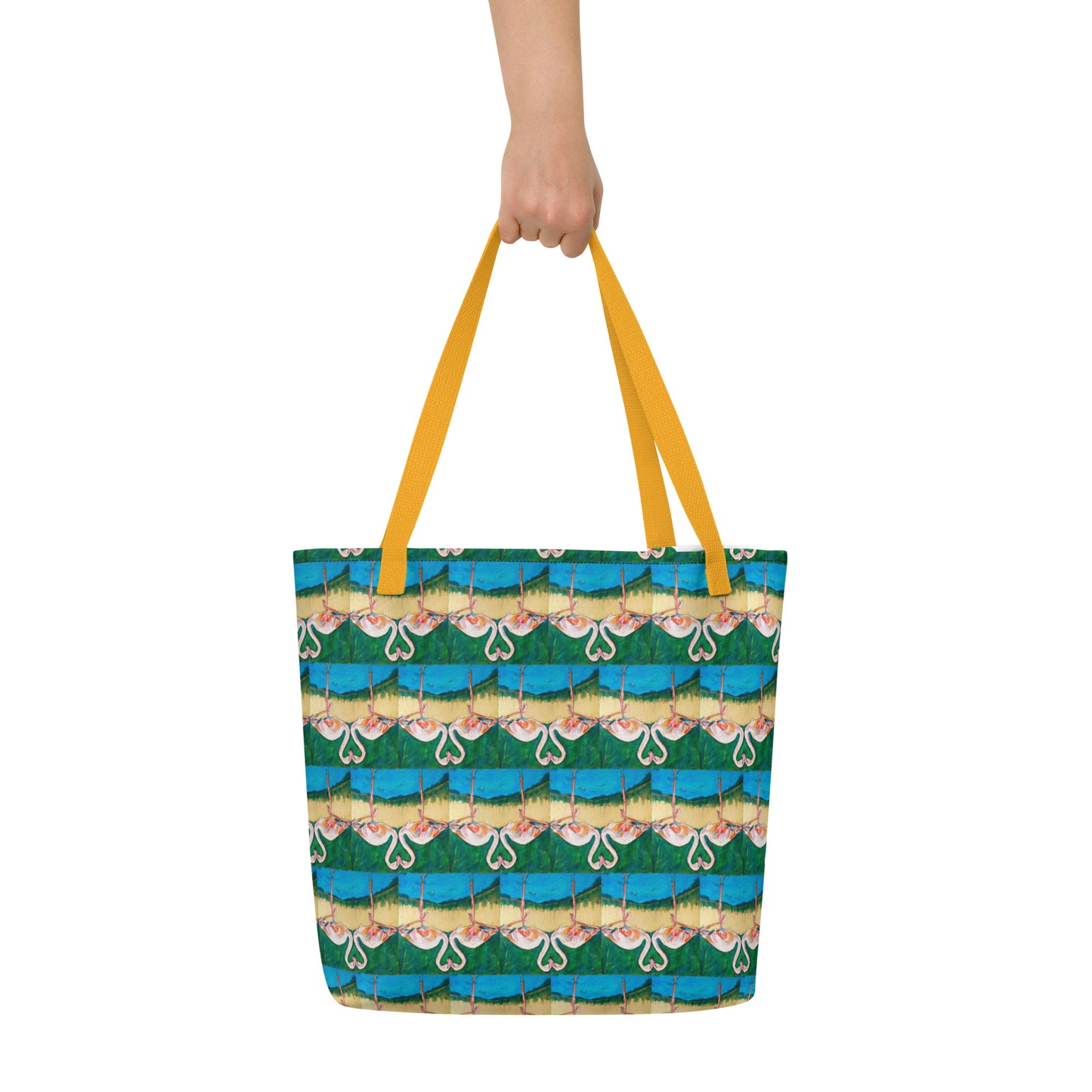 Flamingo Oasis Brick Pattern All-Over Print Large Tote Bag