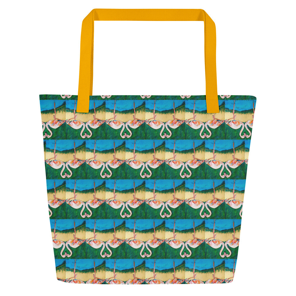 Flamingo Oasis Brick Pattern All-Over Print Large Tote Bag