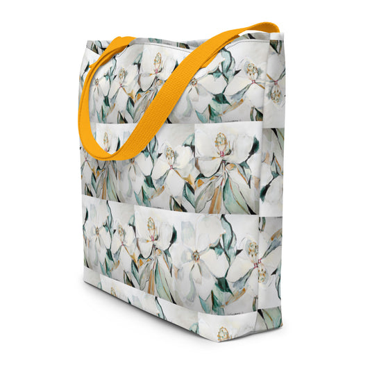 Neutral Magnolia All-Over Print Large Tote Bag
