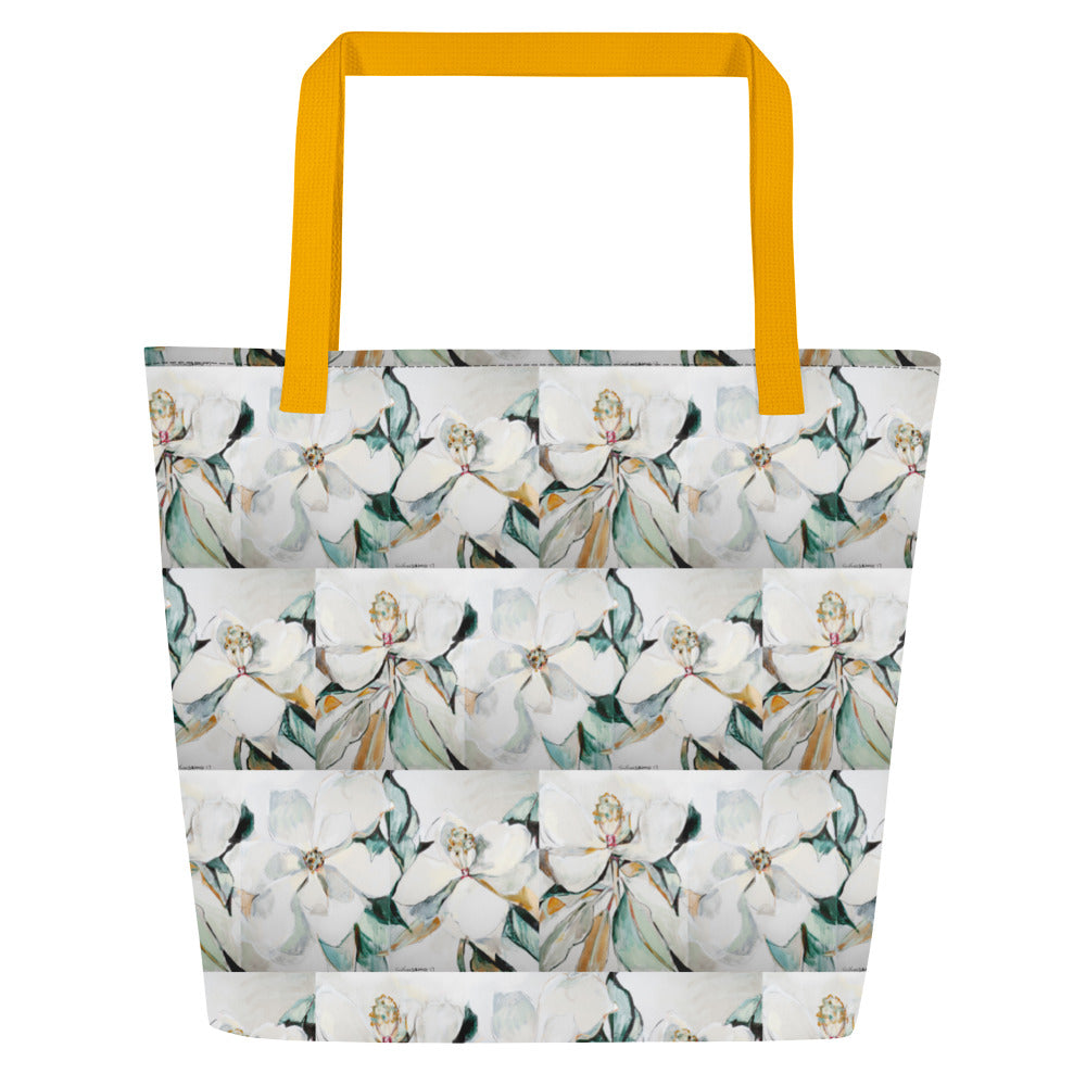 Neutral Magnolia All-Over Print Large Tote Bag