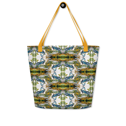 Blue Heron Reflections All-Over Print Large Tote Bag