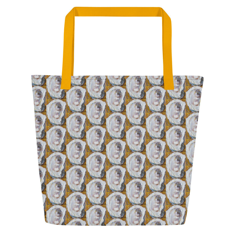 Mustard Oyster Shells All-Over Print Large Tote Bag