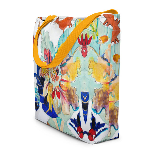 Tobacco Leaf with Animals All-Over Print Large Tote Bag