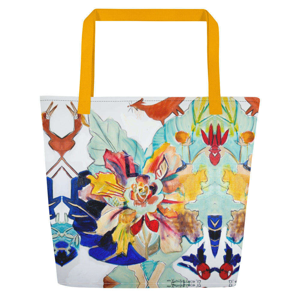 Tobacco Leaf with Animals All-Over Print Large Tote Bag