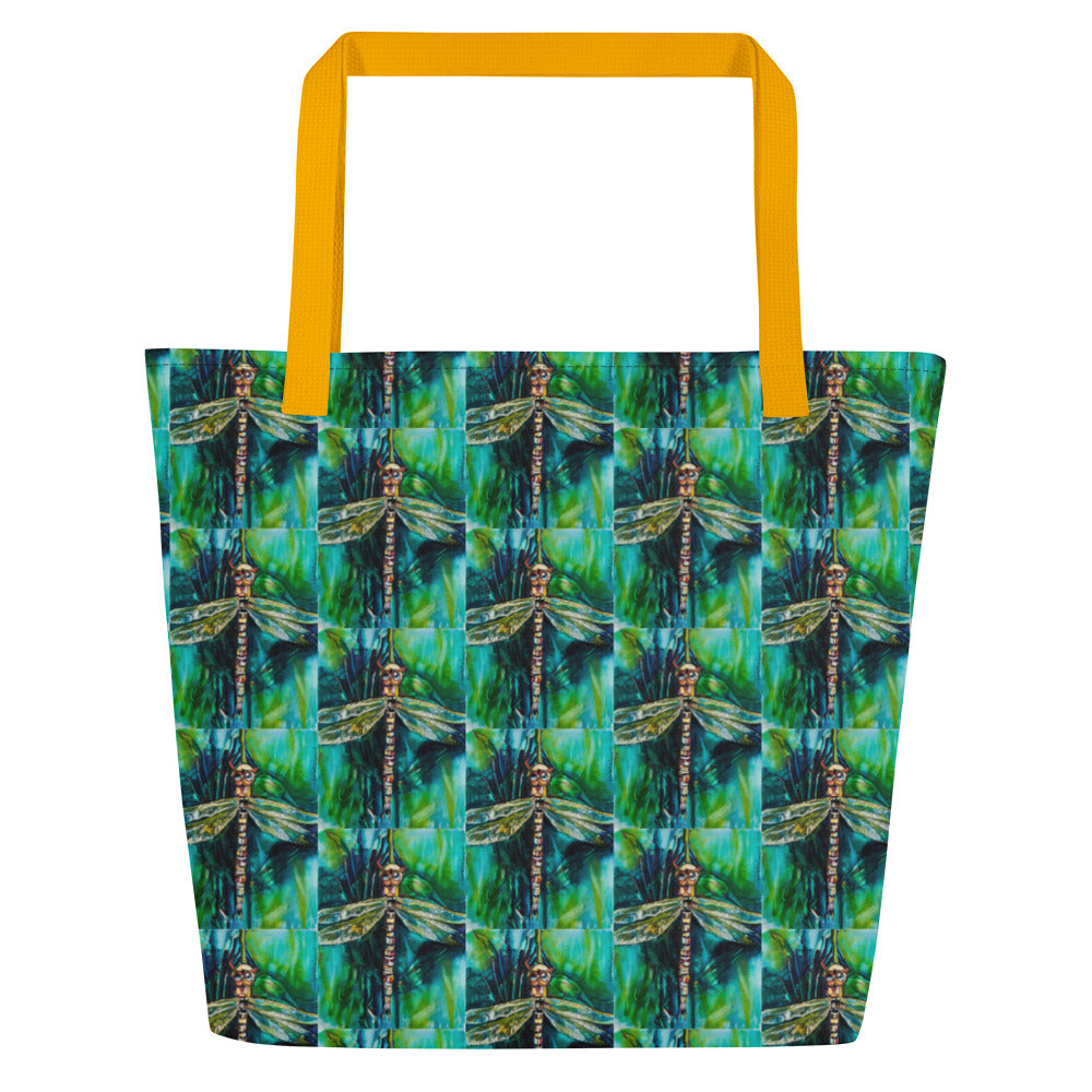 Green Dragonfly All-Over Print Large Tote Bag