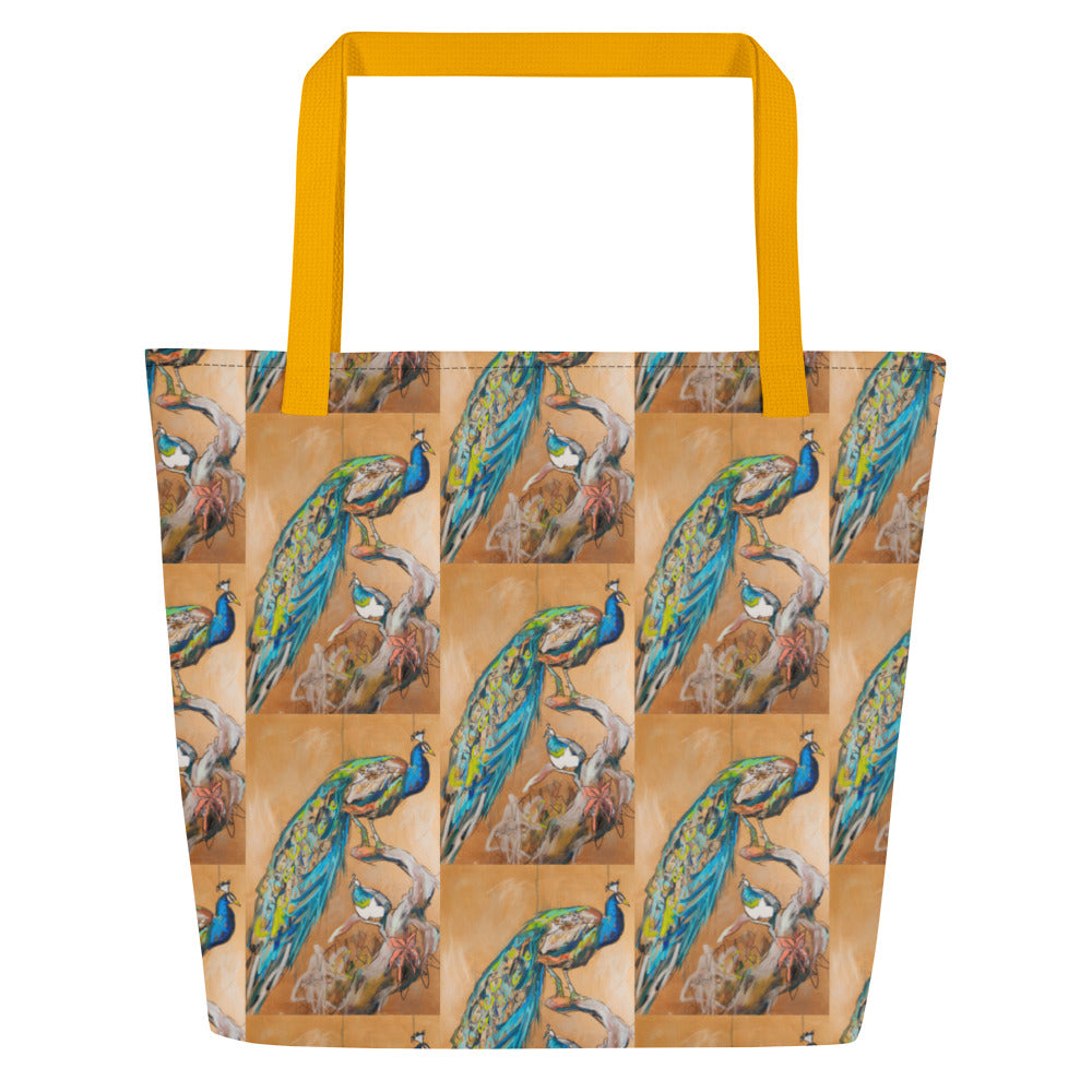 Peacock Pair All-Over Print Large Tote Bag