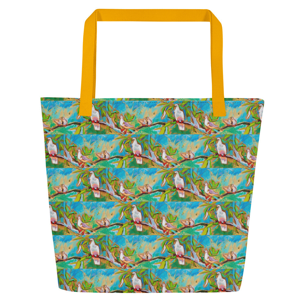 Doves in Oasis All-Over Print Large Tote Bag