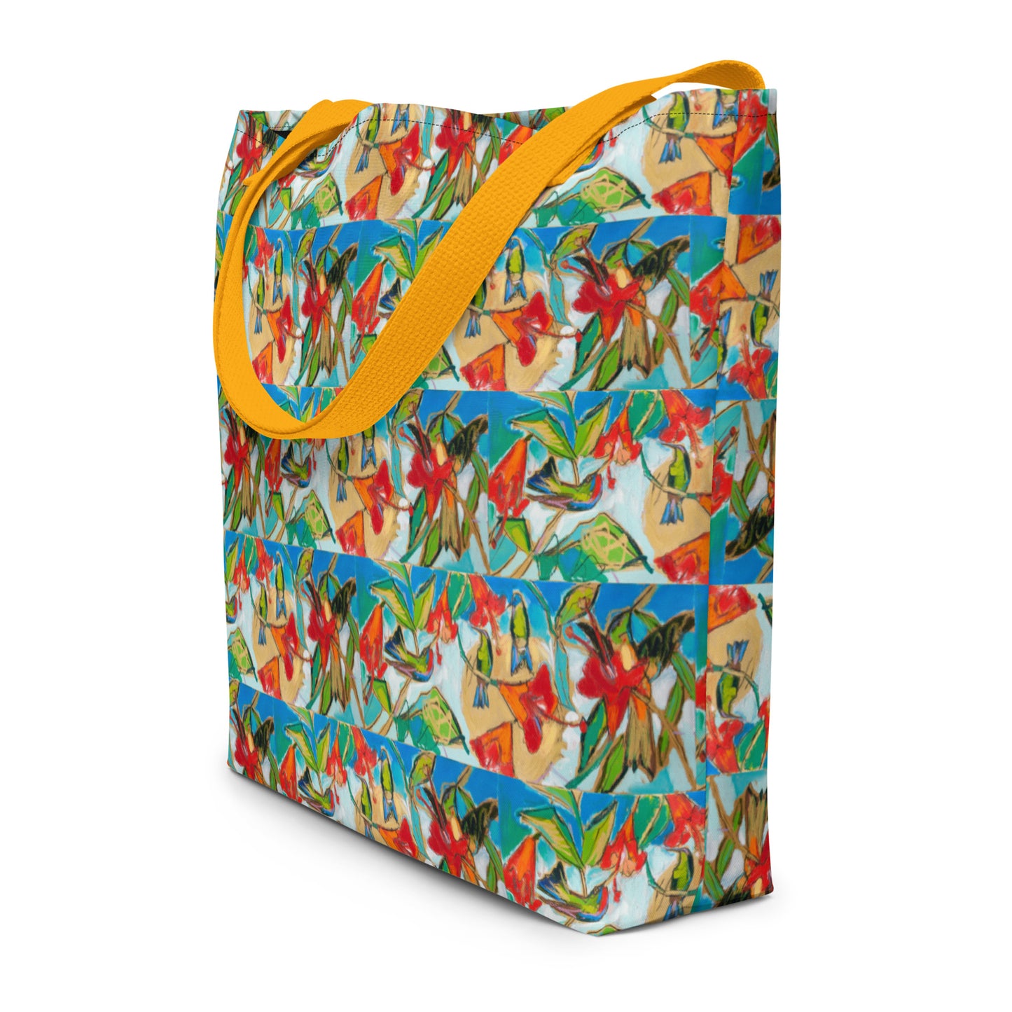 Hummingbirds with Sun All-Over Print Large Tote Bag