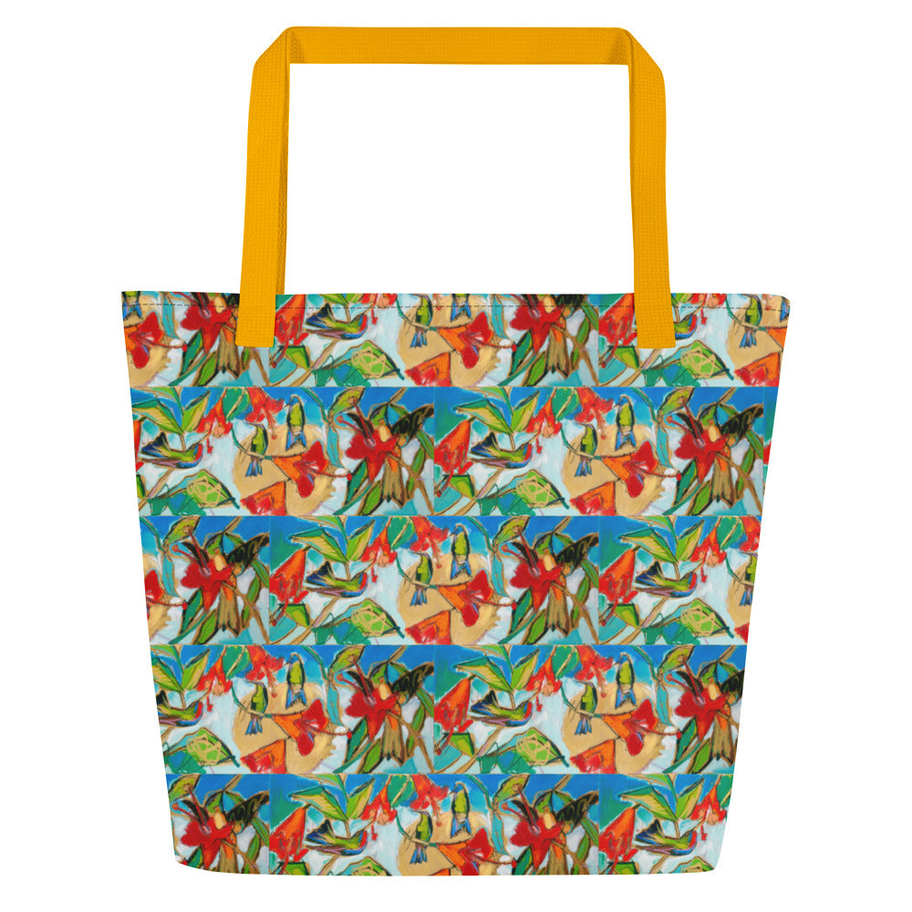 Hummingbirds with Sun All-Over Print Large Tote Bag