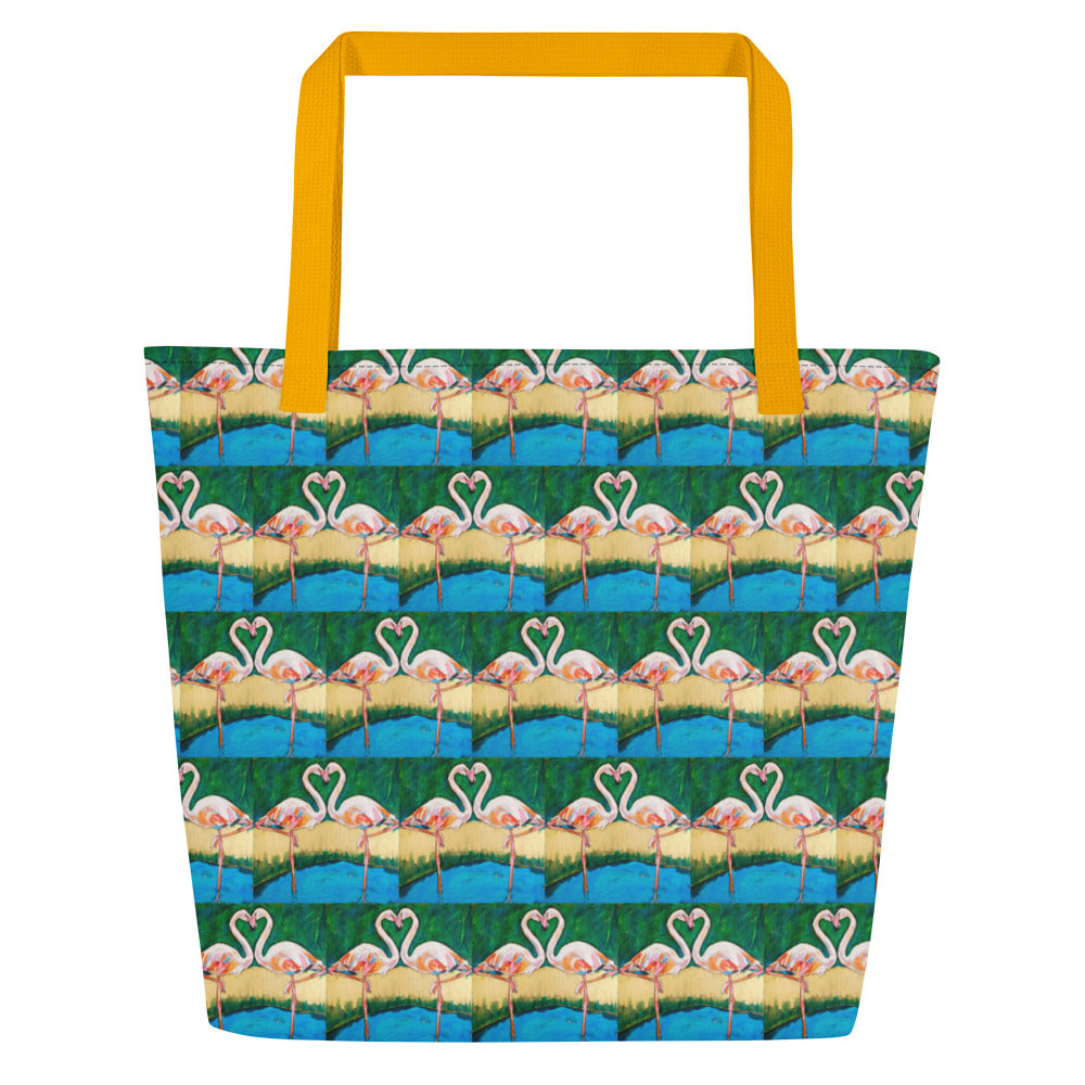 Flamingo Oasis Brick Pattern All-Over Print Large Tote Bag