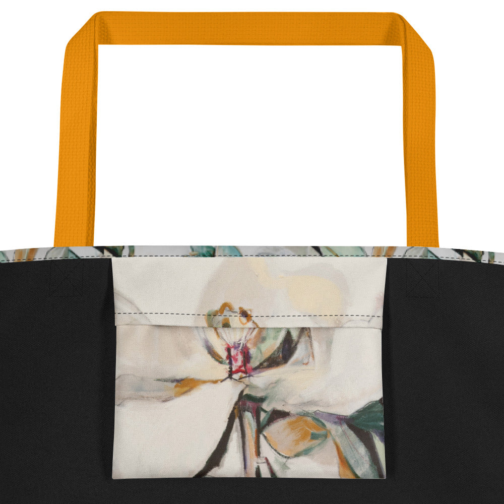 Neutral Magnolia All-Over Print Large Tote Bag