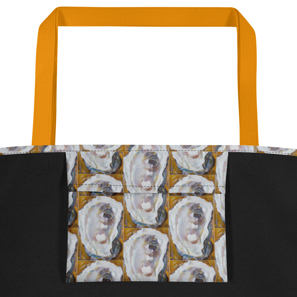 Mustard Oyster Shells All-Over Print Large Tote Bag