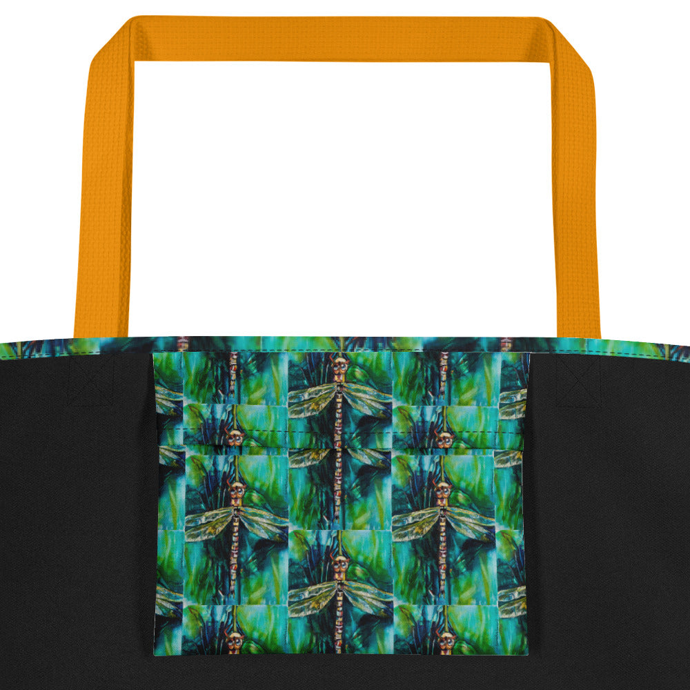 Green Dragonfly All-Over Print Large Tote Bag