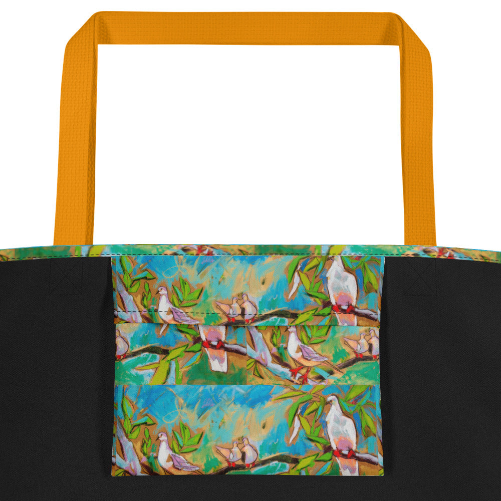 Doves in Oasis All-Over Print Large Tote Bag