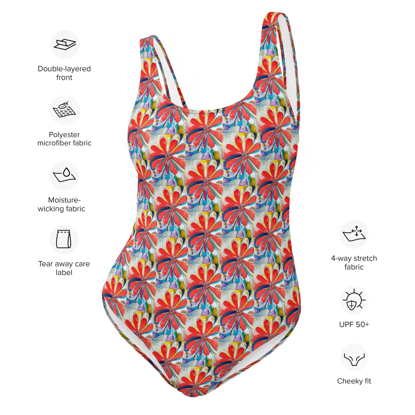 Red Zinnias One-Piece Swimsuit