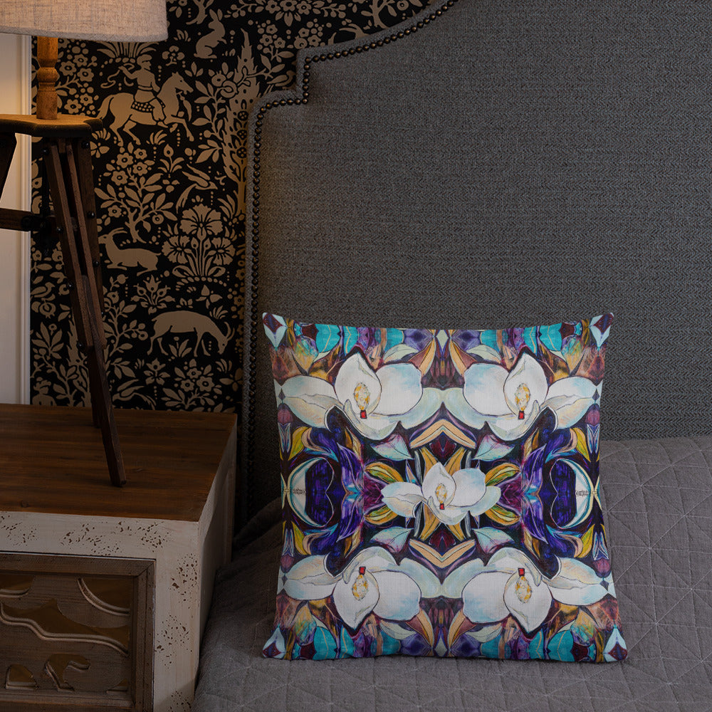 Mardi Gras Magnolia Pattern Premium Pillow