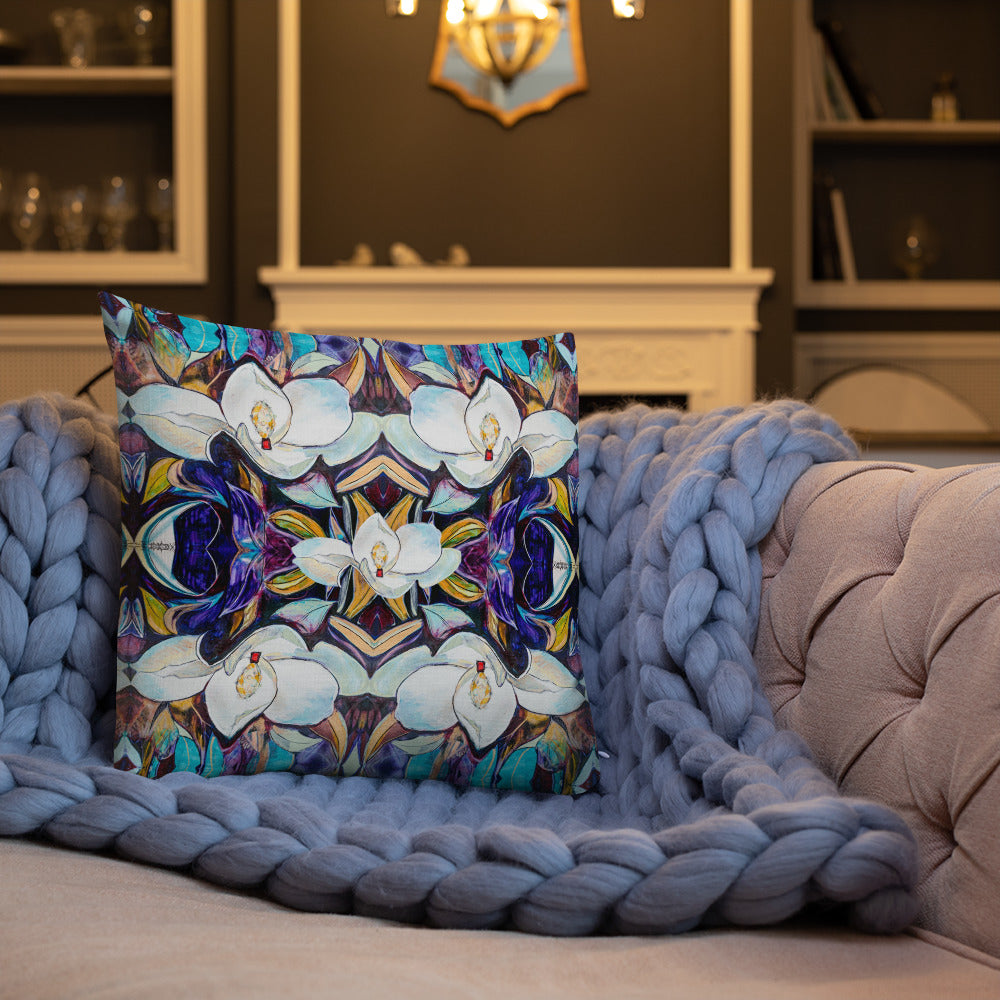 Mardi Gras Magnolia Pattern Premium Pillow