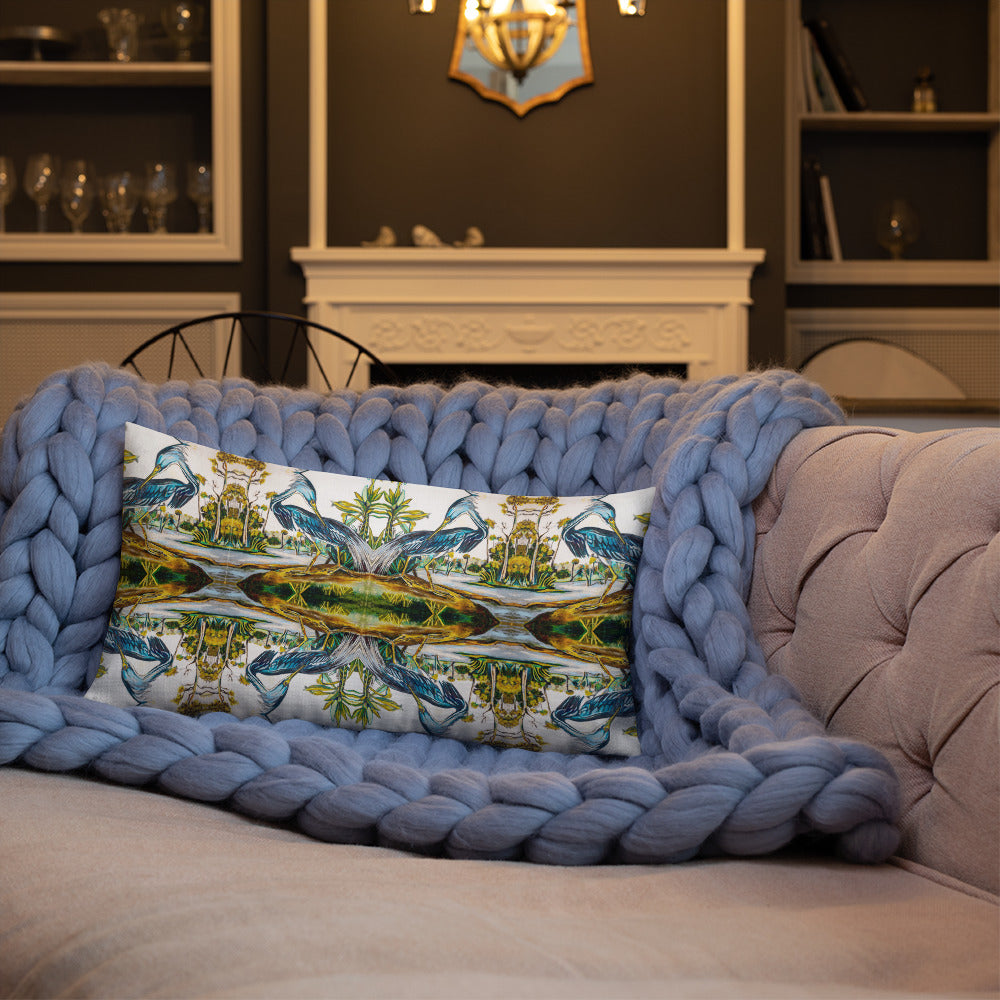 Blue Heron Pattern Premium Pillow
