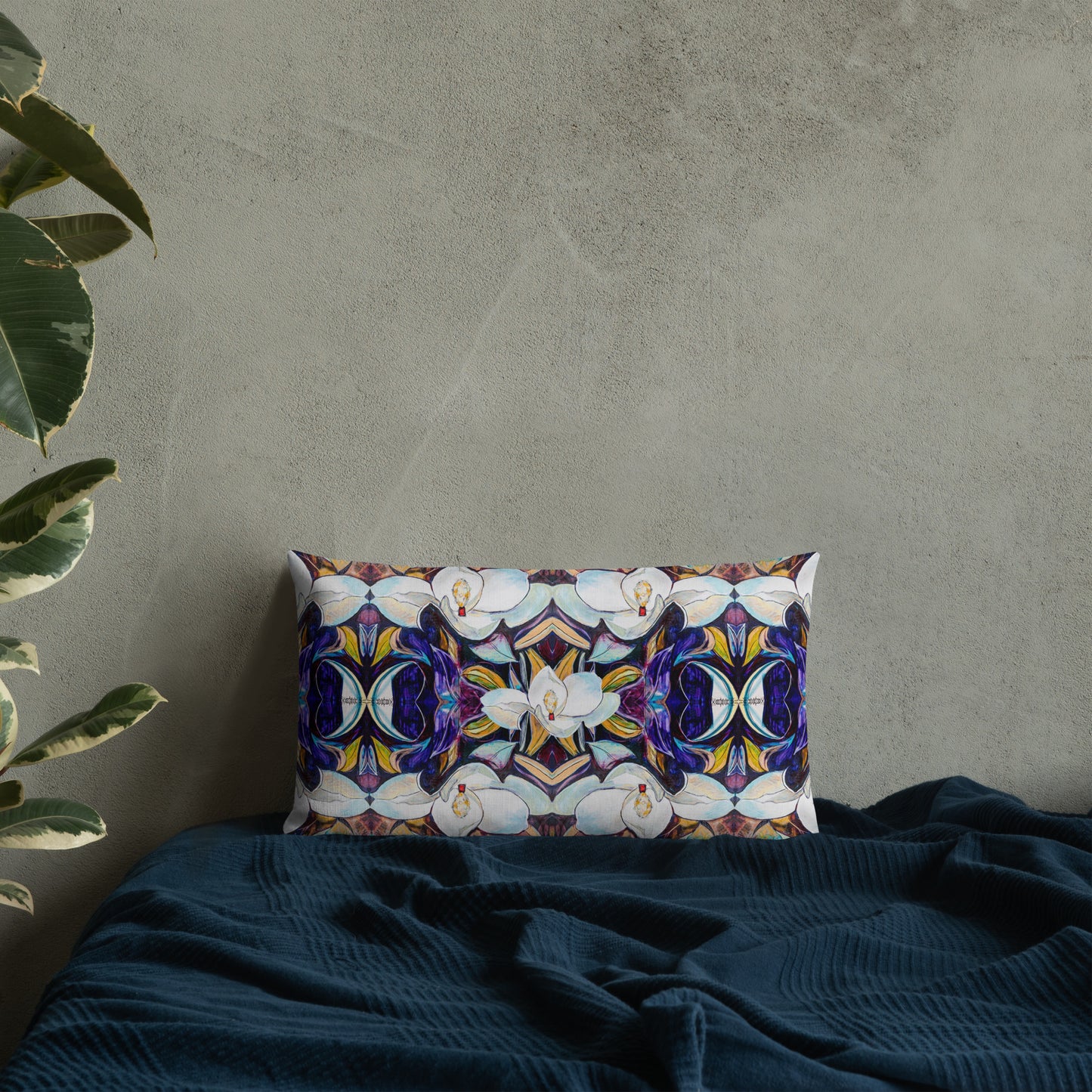 Mardi Gras Magnolia Pattern Premium Pillow