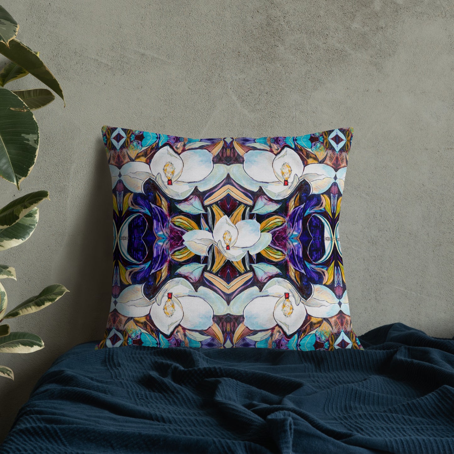 Mardi Gras Magnolia Pattern Premium Pillow