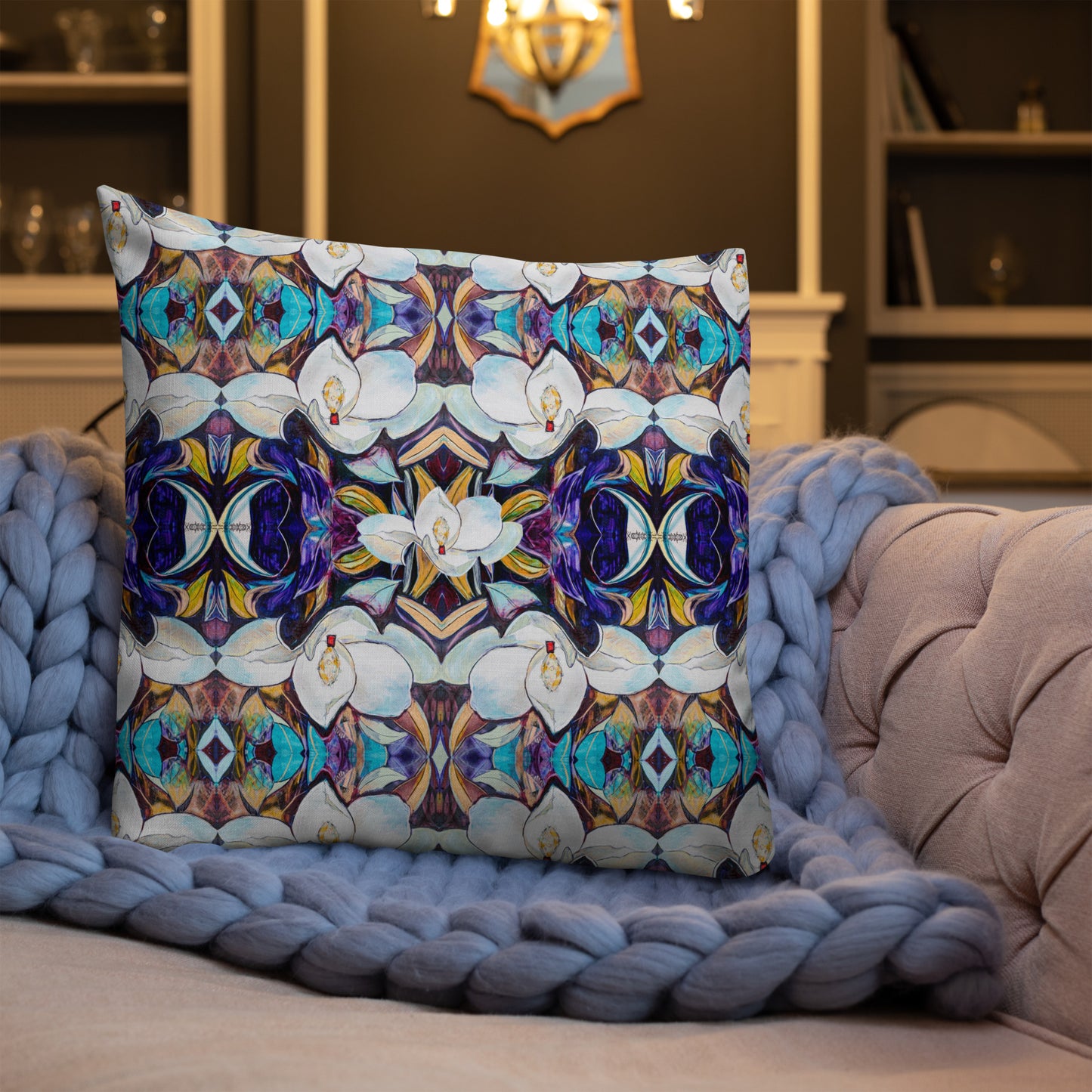 Mardi Gras Magnolia Pattern Premium Pillow