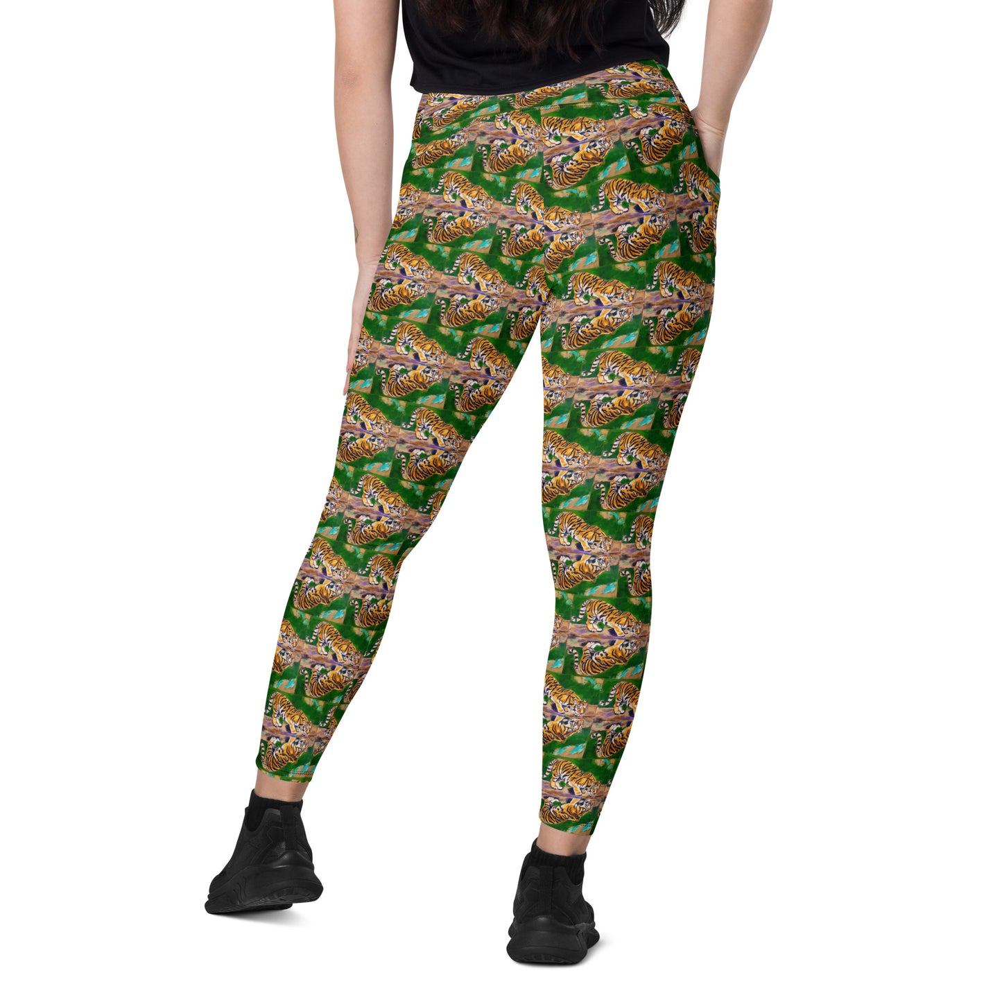 Tiger Reflections Brick Pattern Crossover leggings with pockets