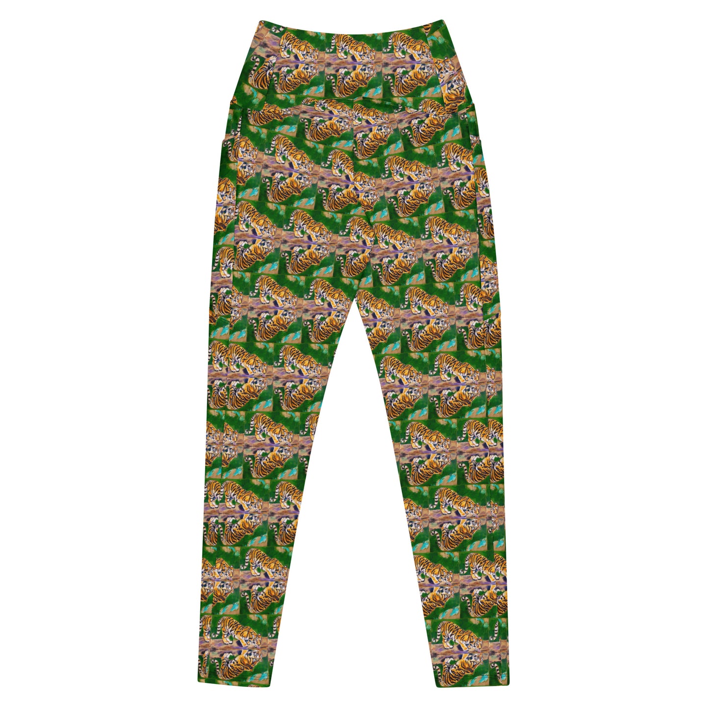 Tiger Reflections Brick Pattern Crossover leggings with pockets