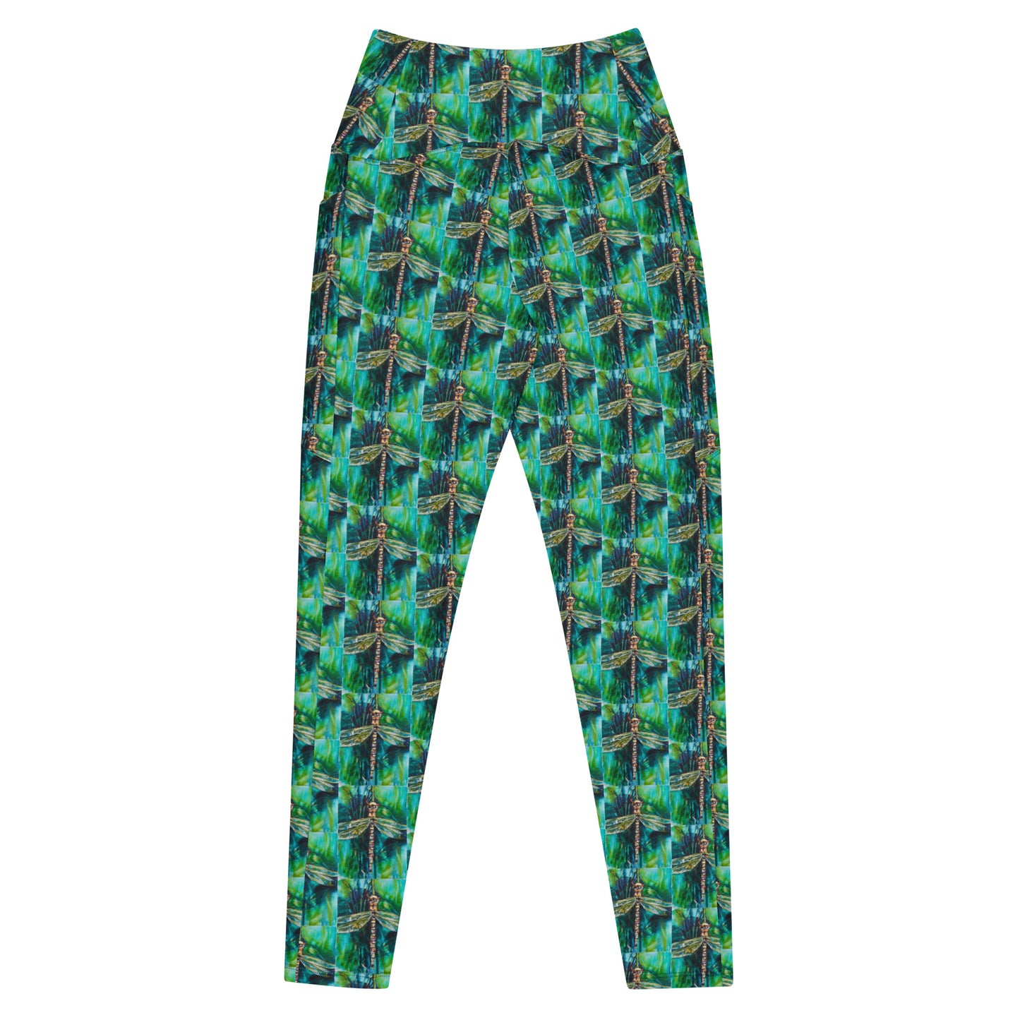 Green Dragonfly Crossover leggings with pockets