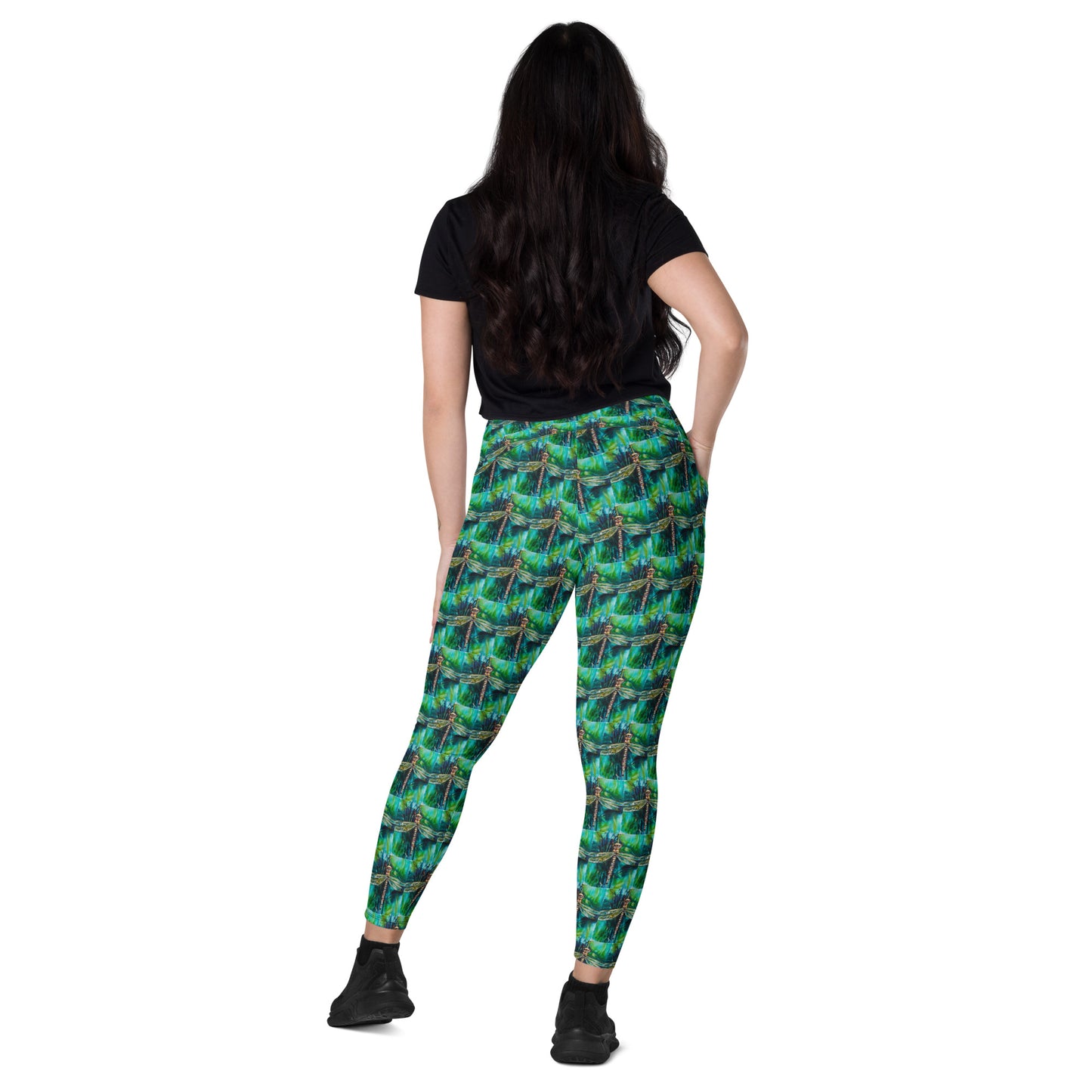 Green Dragonfly II Crossover leggings with pockets