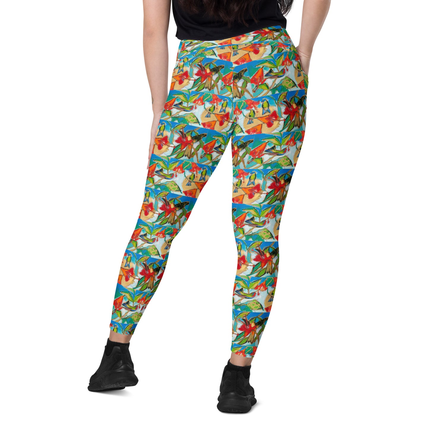 Hummingbirds with Sun Crossover leggings with pockets