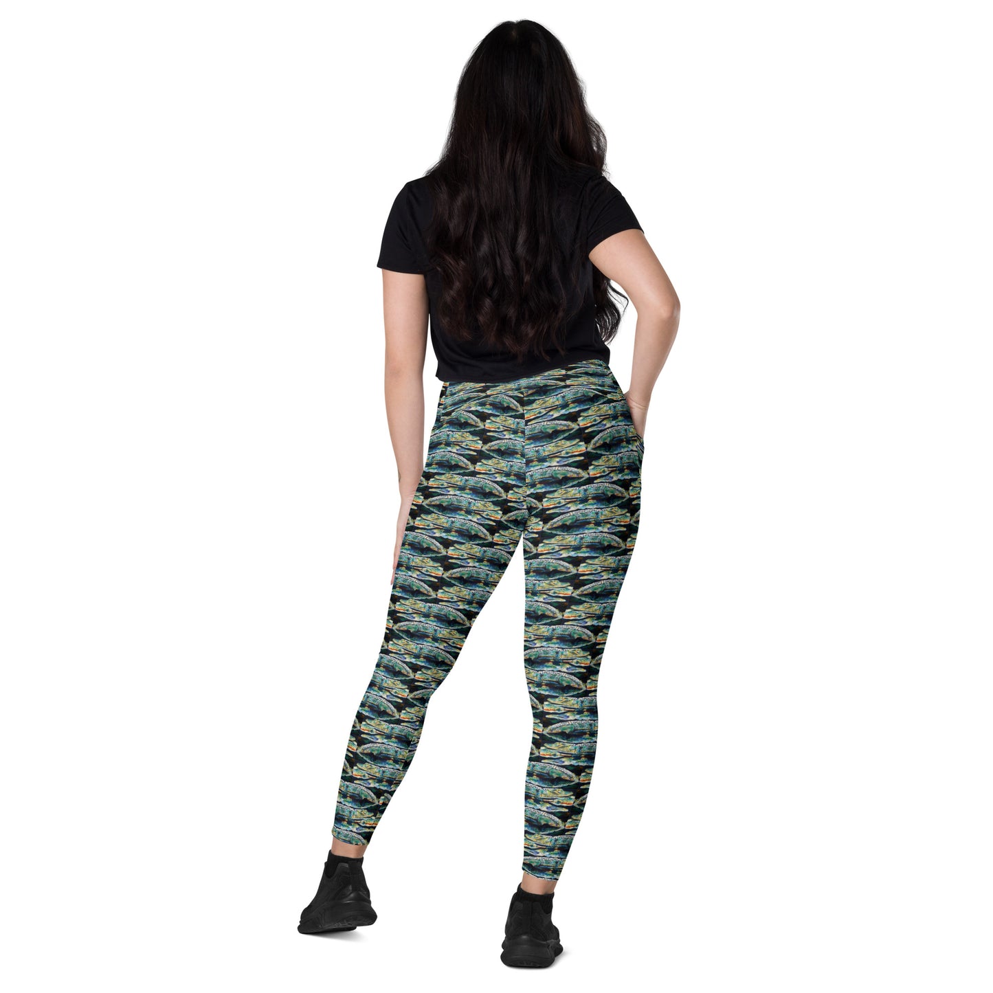 Psychedelic Gator Reflection Crossover leggings with pockets