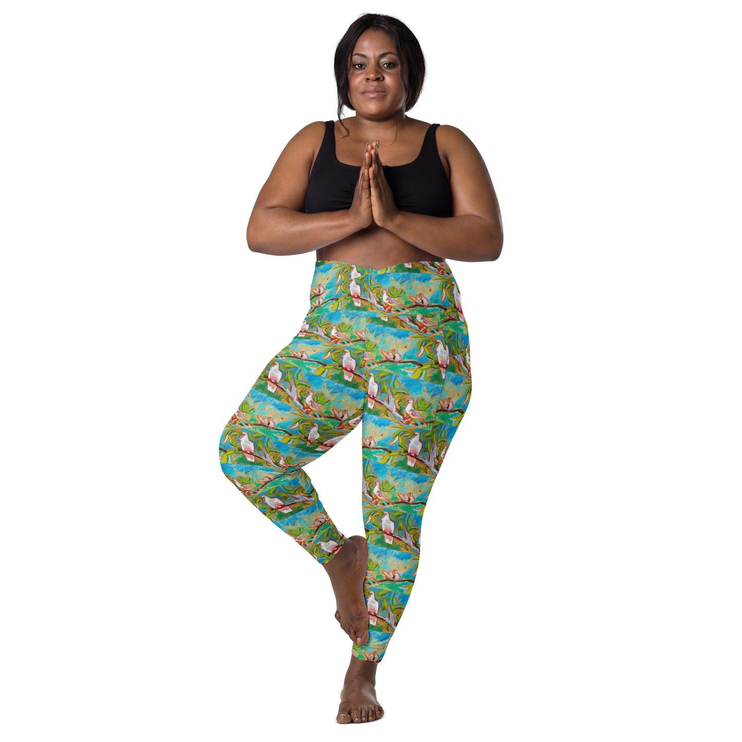 Doves in Oasis of Love and Peace Crossover leggings with pockets