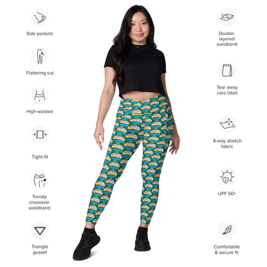 Flamingo Oasis Half Drop Pattern Crossover leggings with pockets