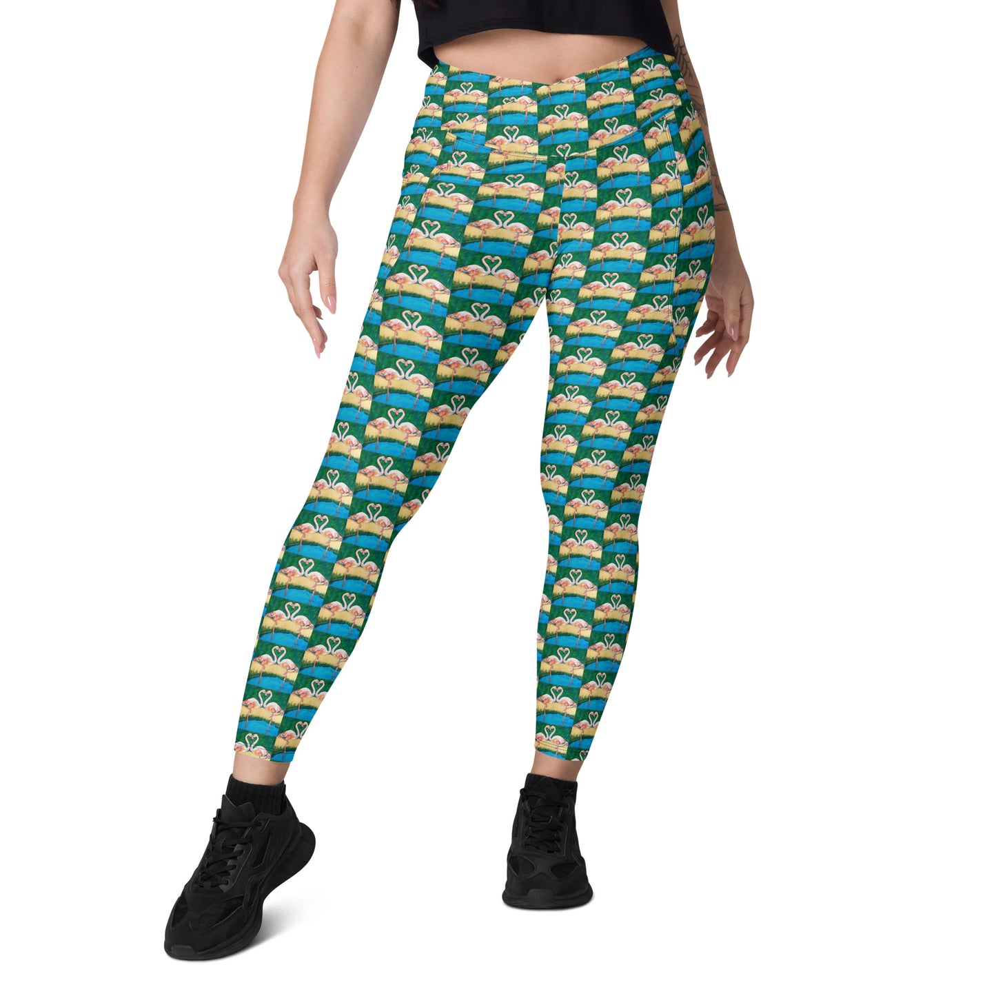 Flamingo Oasis Half Drop Pattern Crossover leggings with pockets