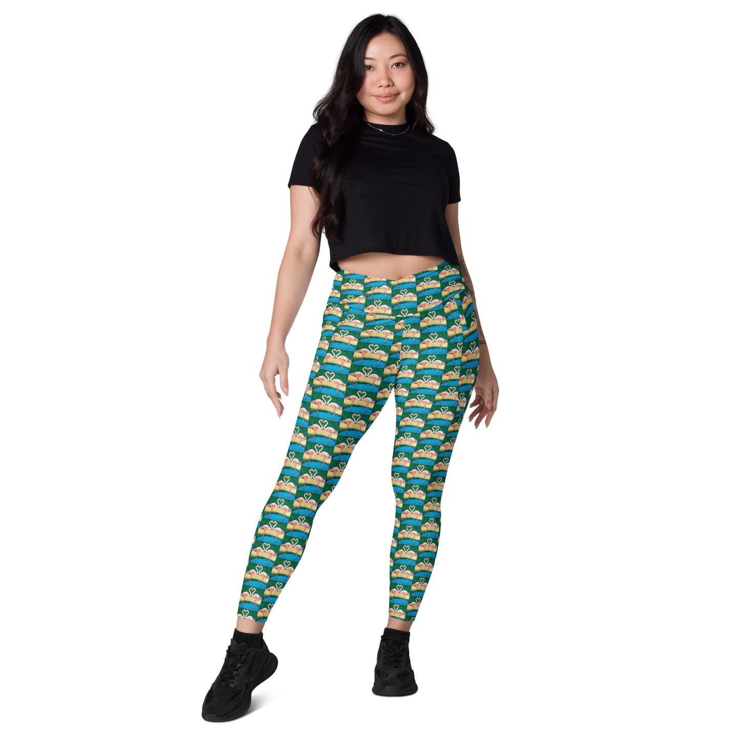 Flamingo Oasis Half Drop Pattern Crossover leggings with pockets