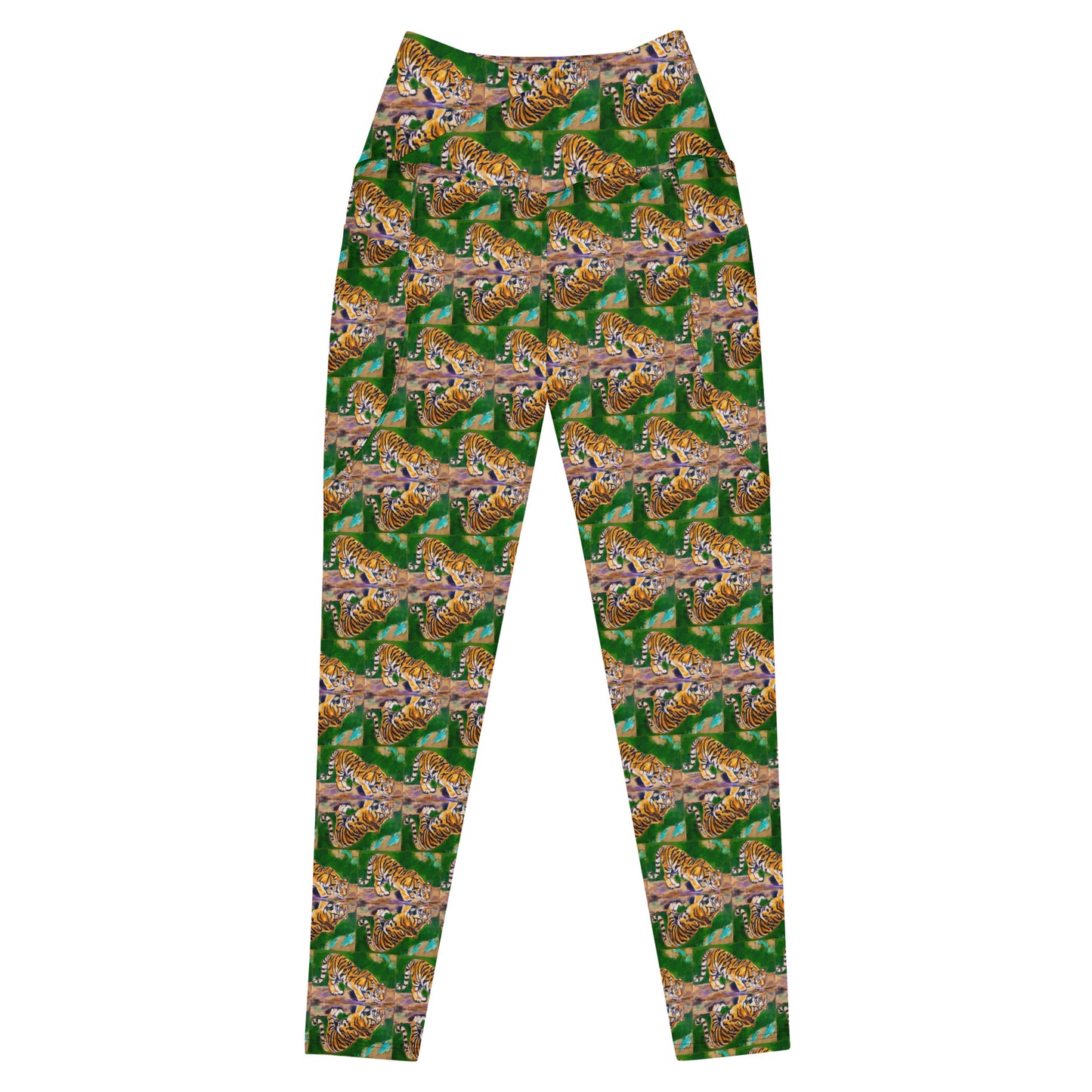 Tiger Reflections Brick Pattern Crossover leggings with pockets