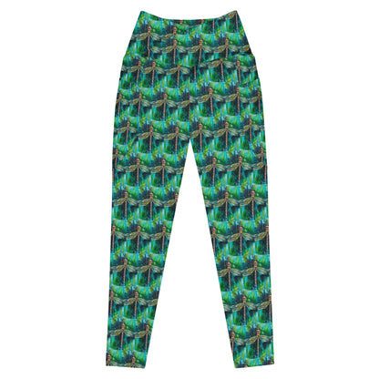 Green Dragonfly II Crossover leggings with pockets