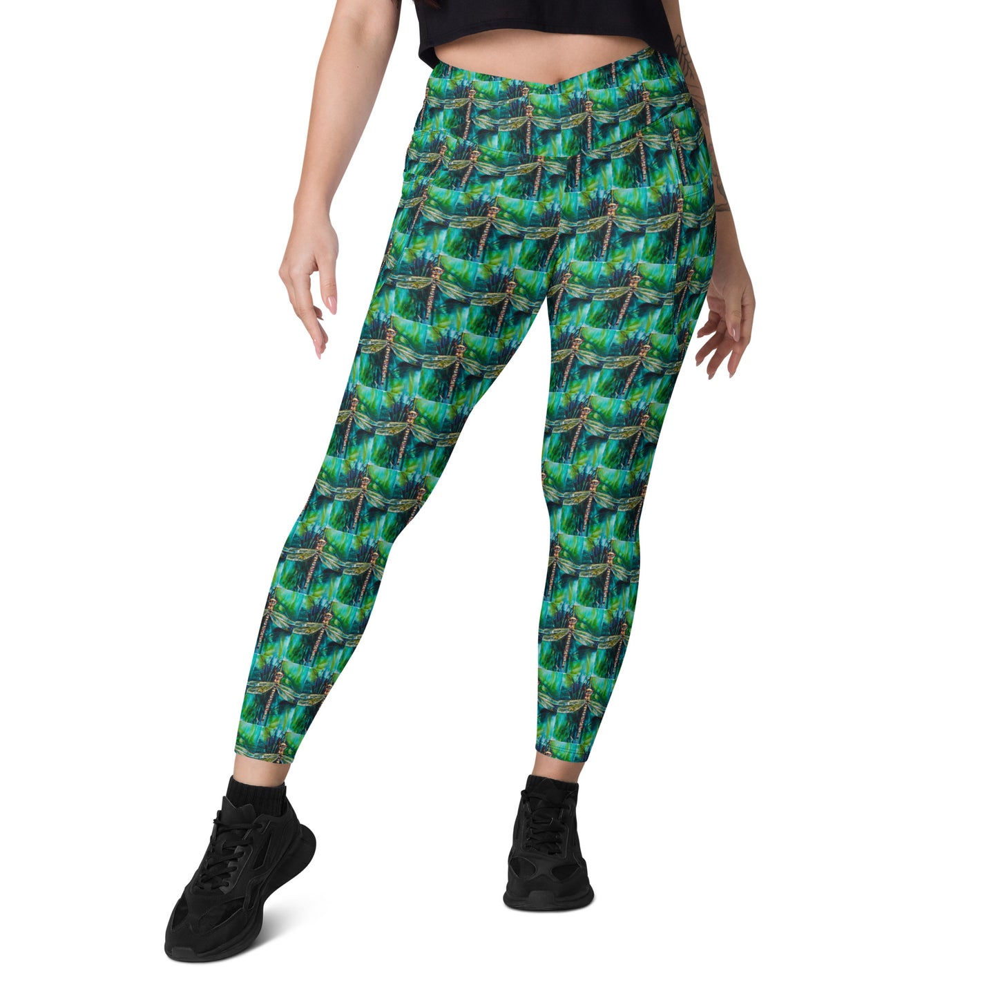 Green Dragonfly II Crossover leggings with pockets