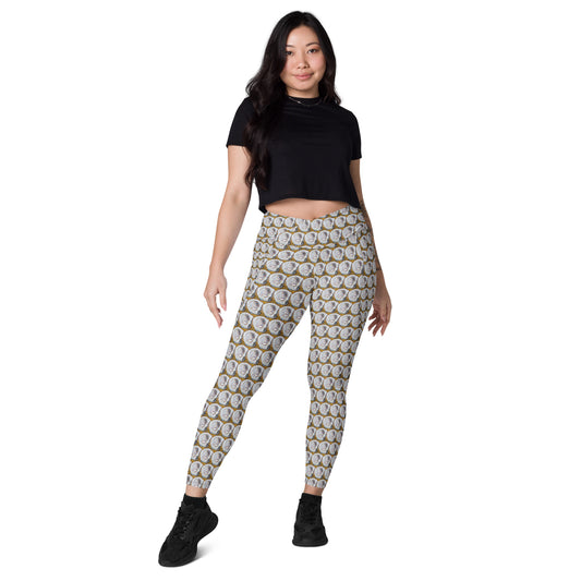 Mustard Oyster Shells Crossover leggings with pockets