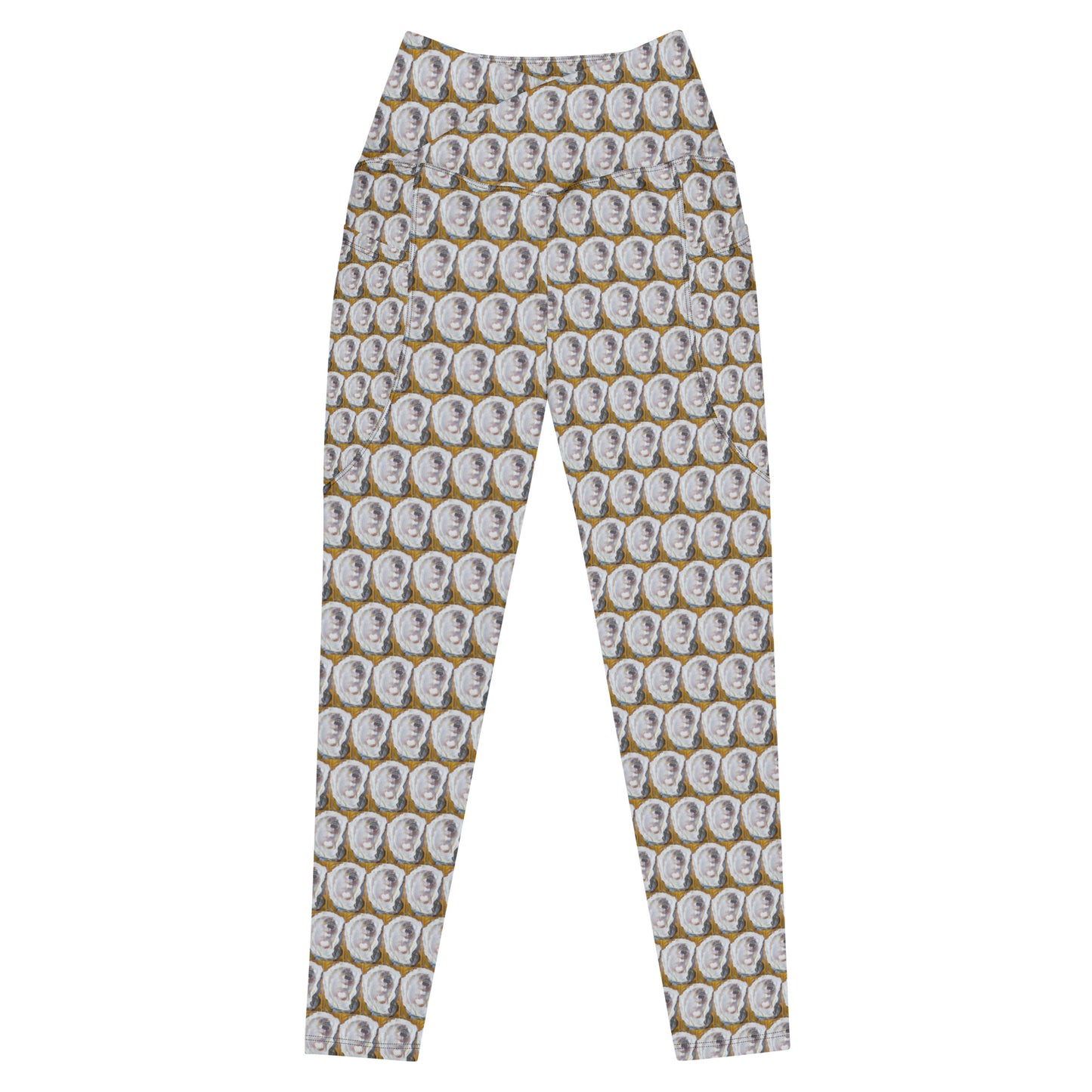 Mustard Oyster Shells Crossover leggings with pockets