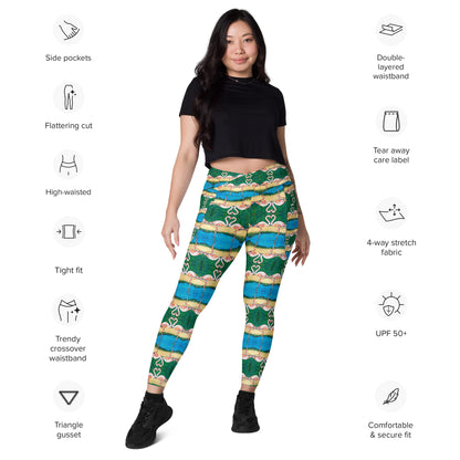 Flamingo Oasis Reflection Crossover leggings with pockets