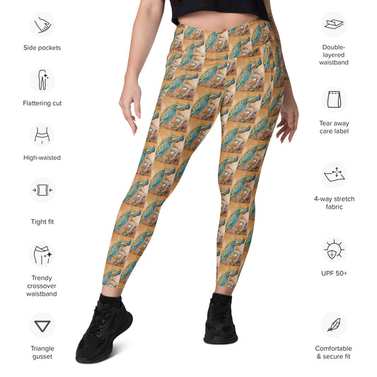 Peacock Pair Crossover leggings with pockets