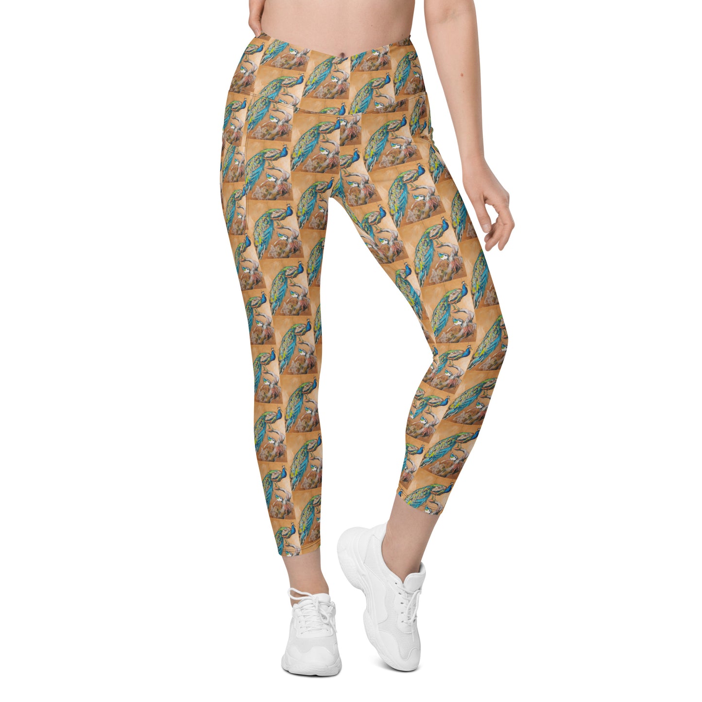 Peacock Pair Crossover leggings with pockets