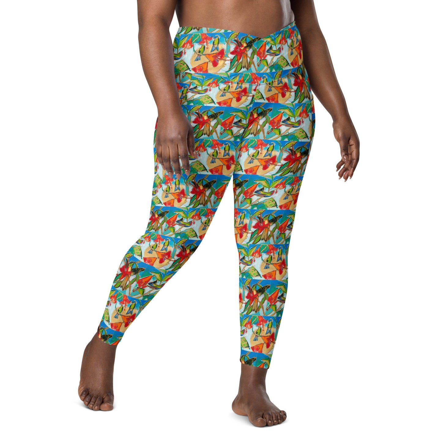 Hummingbirds with Sun Crossover leggings with pockets